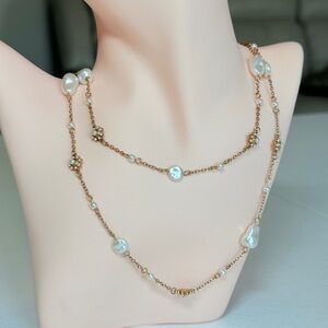 Gold-Tone Pearl Station Long Necklace